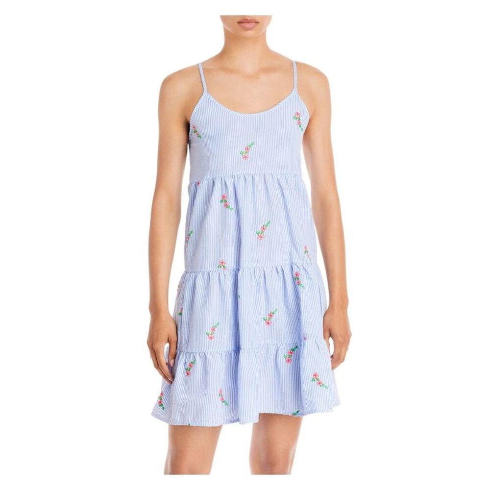 AVA & ESME Womens Light Blue Skirt Seersucker Spaghetti Strap Short Dress XS